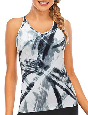 Image of Workout-Clothes-Yoga-Tank-Tops-for-Women-with Built in Bra-Activewear-Athletic-Tennis Sports Exercise Shirts Racerback Compression Fitness Criss Cross Back Siberia S