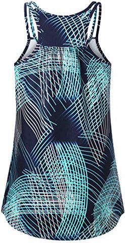 Image of Hibelle Sport Tank Tops for Women, Fashion Summer Workout Yoga Top Racerback Running Exercise Tanks Shirts Tennis Gym Athletic Clothes Active Wear Outfits Blue Pattern Large