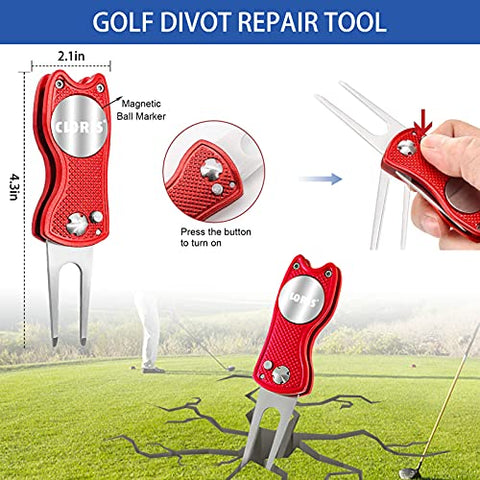 Image of YK Golf Groove Cleaning Tool Set - Microfiber Waffle Pattern Golf Towel | Retractable Club Groove Cleaner Brush | Foldable Divot Tool with Magnetic Ball Marker