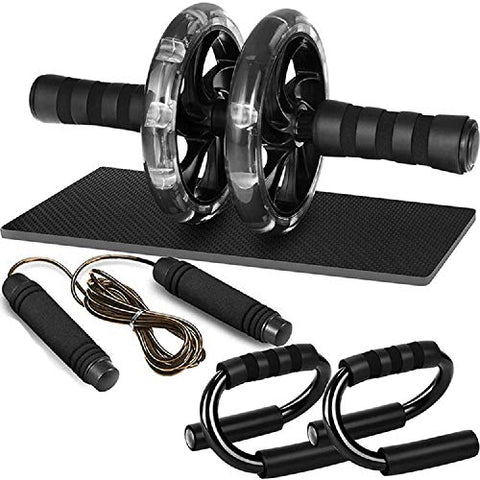 Image of Bodylastics PP Abs Roller Wheel with Non-Slip Knee Pad, Pushup Stands & Adjustable Jump Rope Total Body Men & Women Exercise Home Workout Equipment (Black)
