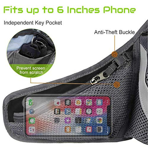 Image of PYFK Running Belt Hydration Waist Pack with Water Bottle Holder for Men Women Waist Pouch Fanny Bag Reflective (Black)