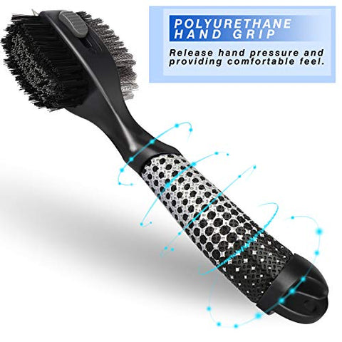 Image of Champkey Star Multifunction Polymer Golf Brush - Oversized Brush Head,Comfortable Hand Grip & Retractable Groove Cleaner Golf Club Brush (Black(Star))