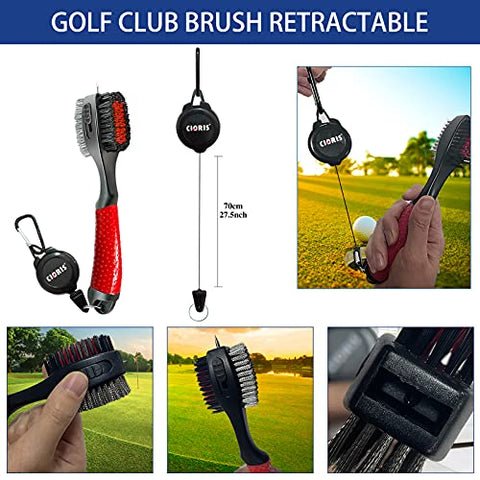 Image of YK Golf Groove Cleaning Tool Set - Microfiber Waffle Pattern Golf Towel | Retractable Club Groove Cleaner Brush | Foldable Divot Tool with Magnetic Ball Marker