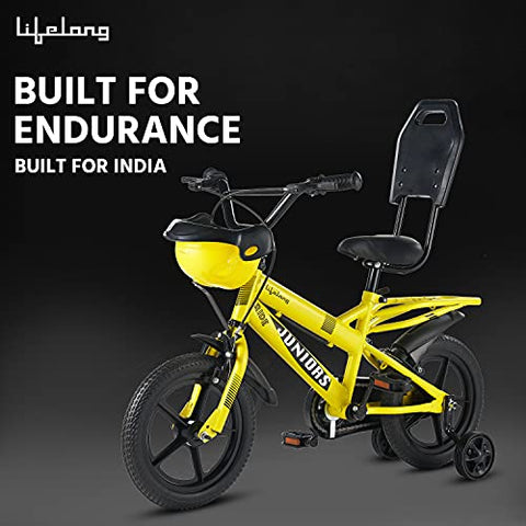 Image of Lifelong LLBC1401 Juniors Ride Cycle 14T with Training Wheel, Mudguard for Boys and Girls| 95% Assembled, Frame Size: 9" | Ideal Height : 3 ft + |Lifelong Cycle Ideal for 2 to 5 Years (Yellow)