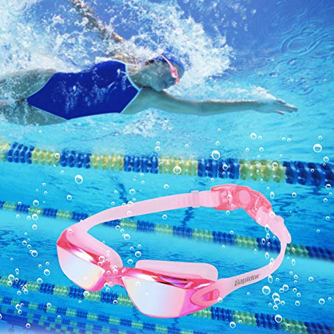 Image of Rapidor Swim Goggle for Men Women Teens, Anti-Fog UV-Protection Leak-Proof, RP905 Series Multiple Choices (Pink- Mirrored Lenses)