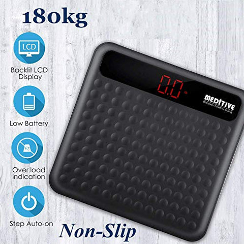 Image of MEDITIVE Digital Human Weight Scale, Anti-Slip Fiber Body Weighing Machine 180 Kg (Black)