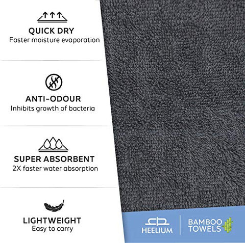 Image of Heelium Bamboo Bath Towel - 400 GSM, Ultra Soft, Quick Dry, Lightweight & Odour Free, 140 x 70 cm, Pack of 1, Grey