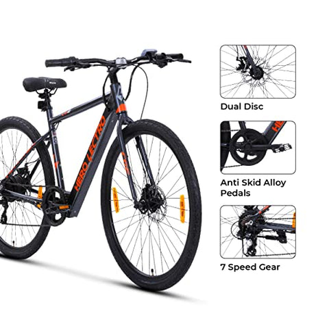 Image of Lectro Unisex-Adult Hero C6E 700C 7S Electric Cycle with 6061 Alloy Frame (Black)