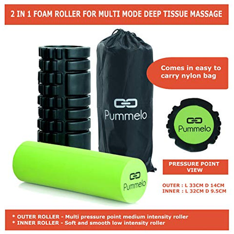 Image of Pummelo Foam Roller for deep Tissue Massage for Muscle Fitness Exercise Therapy Yoga with Bag Medium with Multi Trigger Point and Soft 2 in 1