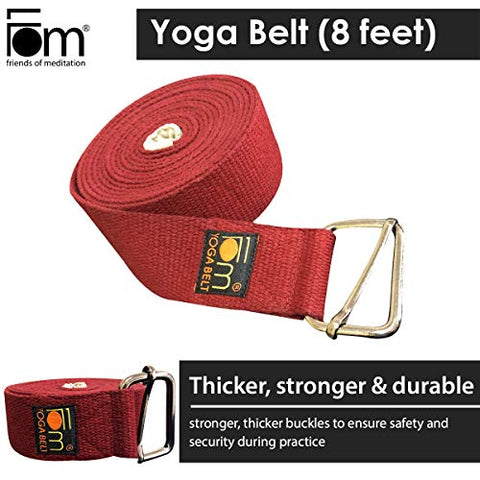 Image of Fom (Friends Of Meditation) Yoga Belt (8Ftx1.5€): Best For Daily Stretching, Yoga, Pilates, Physical Therapy, Fitness - Cotton, Maroon