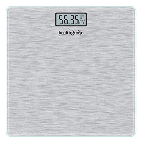 Image of Healthgenie Thick Tempered Glass Lcd Display Digital Weighing Machine , Weight Machine For Human Body Digital Weighing Scale, Weight Scale, with 2 Year Warranty & Batteries Included (Brushed Metallic)