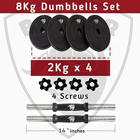 Image of BULLAR Dumbbell Set, Adjustable Dumbbell, Home Gym & Fitness Kit, Gym Equipments Gym Set, 8Kg (Black)