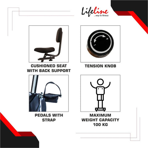 Image of Lifeline Fitness HG-002 Home Gym Machine with 72kg Weight Stack with LE-103BS Air Bike with Back Support for Complete Home Gym Setup,