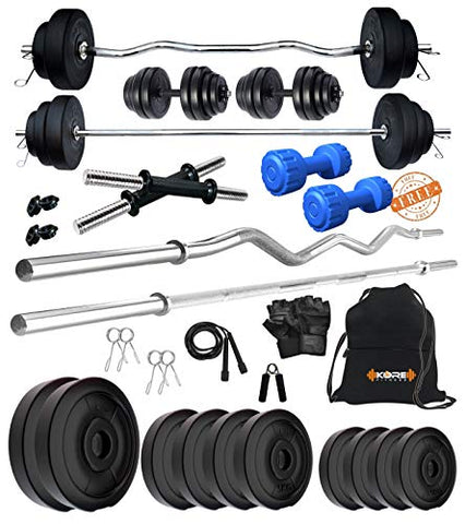 Image of Kore PVC 50 Kg Combo 343 With PVC Dumbbells Home Gym Kit, Multicolour