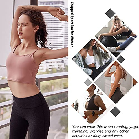 Image of Sports Bras for Women Workout Tank Tops Padded Camisole Bra Seamless Activewear Crop Top for Yoga Gym Workout Fitness White M