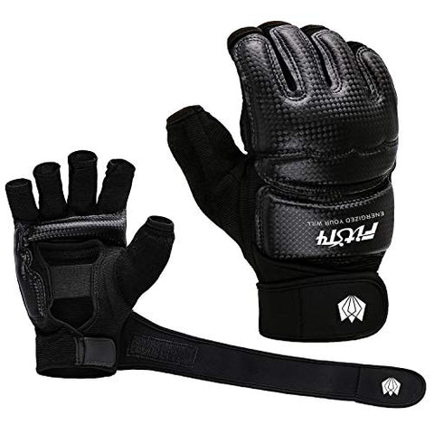 Image of FitsT4 Half Mitts UFC MMA Training Boxing Punch Bag Kickboxing Sparring Grappling Martial Arts Muay Thai Taekwondo Wrist Wraps Support Gloves for Women Men Kids Black M
