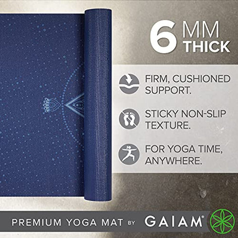 Image of Gaiam Yoga Mat Premium Print Extra Thick Non Slip Exercise & Fitness Mat for All Types of Yoga, Pilates & Floor Workouts, Celestial Blue, 6mm