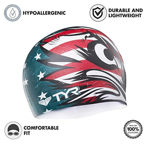 Image of TYR Patriot Swim Silicone Cap Swim Cap (Navy/Red)