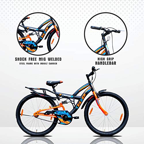 Leader Xtreme MTB 26T IBC Mountain Bicycle/Bike Without Gear Single Speed with Rear Suspension for Men - Black/Fluro Orange Ideal for 10+ Years 18 Inches Steel Frame