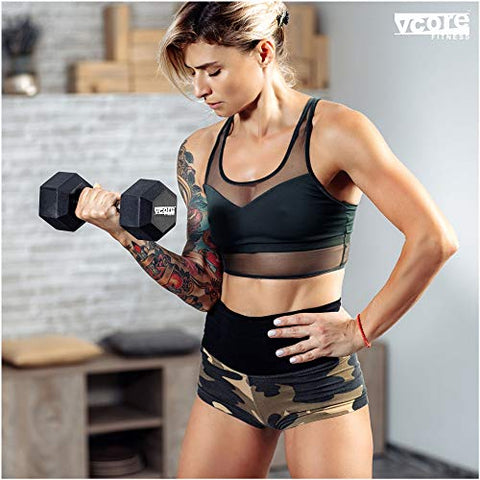 Image of VCORE FITNESS Hex Dumbbell 5Kg Single Dumbbell, Ideal for Home Gym Dumbbells Exercise Workout for Men & Women, Steel Iron Rubber Encased, Black