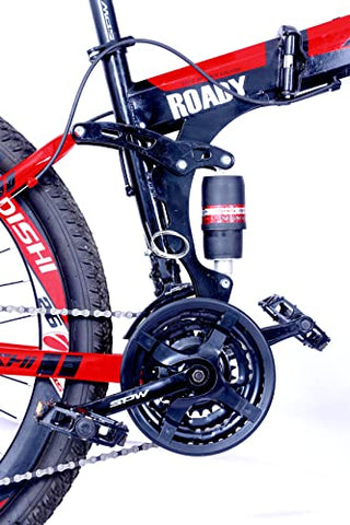 Image of MDS Unlimited CYCLES ROADY 26 inches 21 Shimano Gear Dual Suspension 18 Inches Steel Frame Double Disc Brake Foldable MTB Mountain Bike Cycle for Unisex (Black Red )