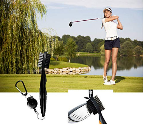 Image of Pack of 2 Golf Brush Club Groove Cleaner with 2 Ft Retractable Zip-line and Aluminum Carabiner Cleaning Tools Lightweight and Stylish (Black+Red)