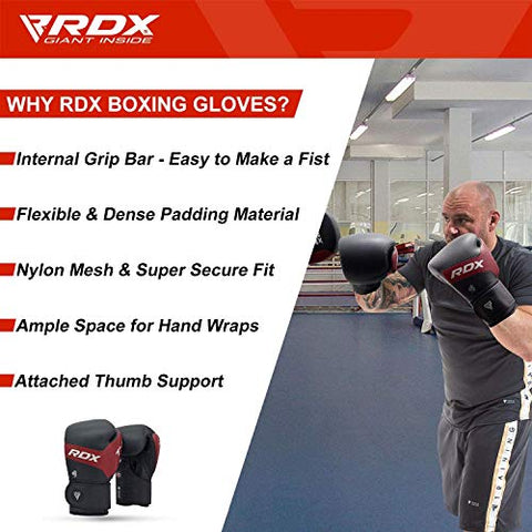 Image of RDX Boxing Gloves for Training & Muay Thai | Kalix Skin Combat Leather Mitts for Sparring, Kickboxing, Fighting | Great for Heavy Punch Bag, Double End Speed Ball & Focus Pads Punching