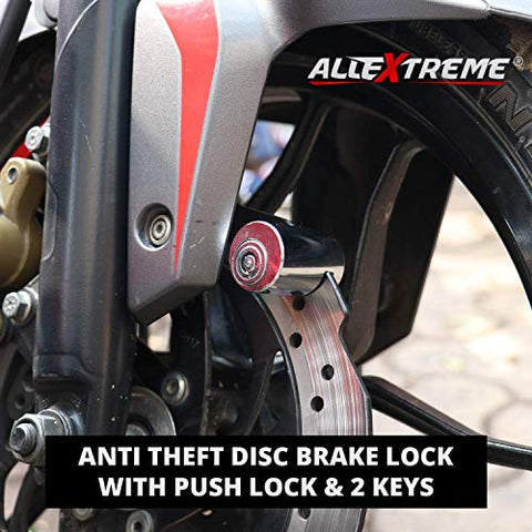 Image of Allextreme EXHDBL1 Stainless Steel Heavy Duty Painted Finish Disc Brake Anti Theft 7mm Pin Wheel Locking Security Lock for Bike and Motorcycle (Chrome )