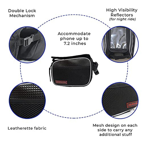 Image of BikerzBay Polyester Bicycle Double Sided Front Frame Handlebar Bag – Mobile Pouch for Cycle for up to 7 inch Phones (Pack of 1) Black