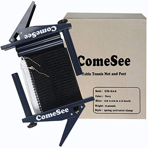 Image of Comesee Ping Pong Net Set Table Tennis Table Post Professional Spring Activated Clamp with Net Clip Insert, 1.65 Inch Width Grip Holder, Tension and Height Adjustable Easy Set Up (Navy)