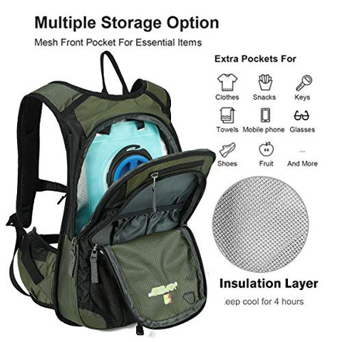 Image of REINOS Hydration Backpack with 2L Bladder for Men & Women, Daypack with Thermal Insulation | Great for Hiking, Running, Cycling, Camping, Skiing, Outdoor Activities