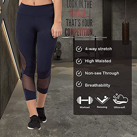 Image of STOKOR Mesh Yoga Gym Dance Workout and Active Sports Fitness Leggings Stretchable Tights for Women | Girls (Large, Blue)