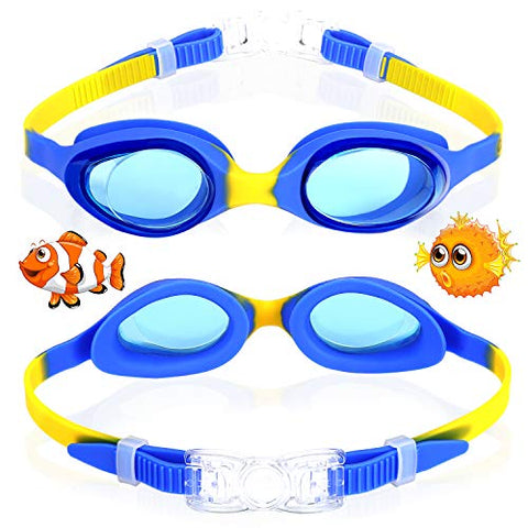 Image of Kids Swim Goggles Swimming Goggles for Boys Girls Kid Age 3-12 Child Colorful Swim Goggles Clear Vision Anti Fog UV Protection No Leak Soft Silicone Nose Bridge Protection Case Kids' Skoogles