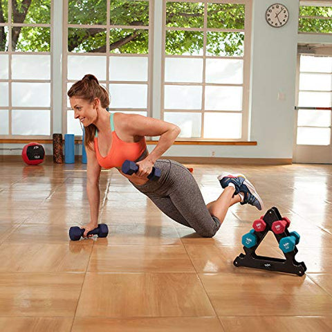 Image of j/fit Dumbbell Set w/Durable Rack | Solid Design | Double Neoprene Coated Workout Weights Non-Chip and Flake | Dumbbells Sets For Gyms, Pilates, MMA, Training, Schools, Rehabilitation Centers