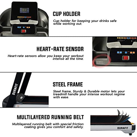 Image of Durafit - Sturdy, Stable and Strong Durafit Focus | 7HP Peak DC Motorized Treadmill | Auto Incline | Home Cardio | Max Speed 18 Km/Hr | Max User Weight 150 Kg |Black| Spring Suspension Technology