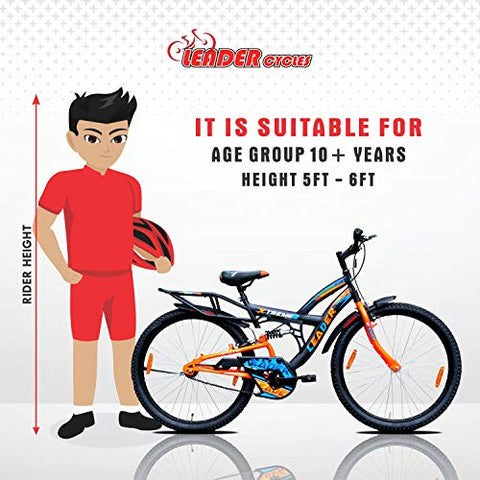 Image of Leader Xtreme MTB 26T IBC Mountain Bicycle/Bike Without Gear Single Speed with Rear Suspension for Men - Black/Fluro Orange Ideal for 10+ Years 18 Inches Steel Frame
