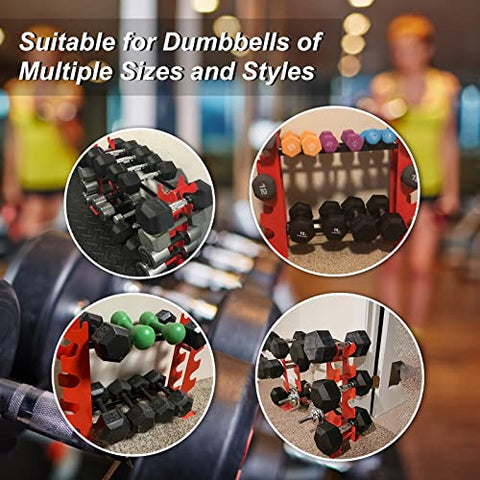 Image of FISUP Weight Rack for Dumbbells, Dumbbell Rack Stand Only 450LBS Capacity Weight Rack for Home Gym Strength Training Dumbbell Racks Red and Black 5 Tier
