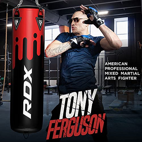Image of RDX Punching Bag UNFILLED Set Muay Thai Training Gloves with Punch Mitts Hanging Chain, Great for MMA, Kick Boxing, Martial Arts, 4PC Available in 4FT 5FT