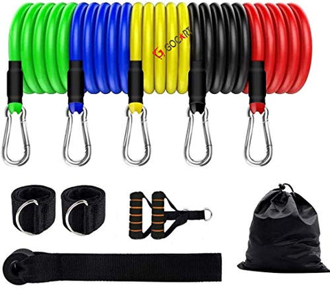 Image of GOCART WITH G LOGO 9 pcs Resistance Band Set - with Door Anchor, Handles, Stackable Up to 80lbs - for Resistance Training, Physical Therapy, Home Workouts