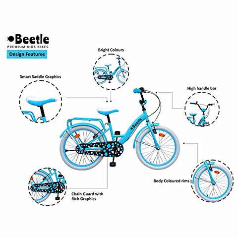 Image of Beetle Panache 20T Kids Cycle With 12 Inches Steel Frame for 6 to 10 Year olds, Turquoise Blue