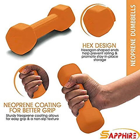 Image of SAPPHIRE Neoprene Coated Dumbbells 1.5 kg for Gym/ home PACK OF 2/Integrated Grippy Weights All-Purpose Color Coded Dumbbell Set
