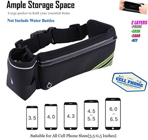 Image of Running Belt Waist Pack with Adjustable Strap&Water Bottle Holder, Slim Fanny Packs for Women,Waterproof Fanny Pack for Men,iPhone Running Holder Cell Phone Belt Pouch Bag for iPhone X/Samsung/LG/Gym