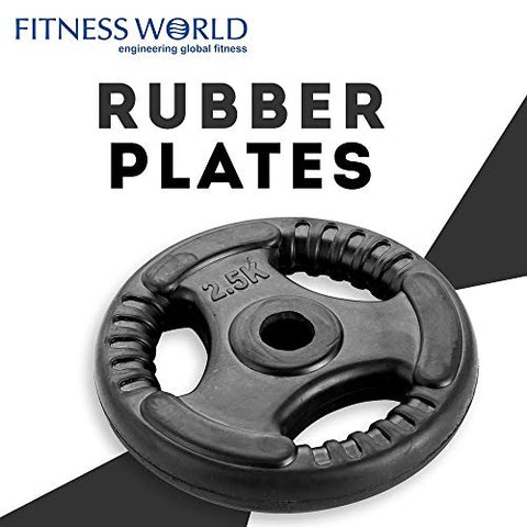 Image of FITNESS WORLD Steel Rubber Plates Pair for Home and Gym Fitness Workout - 30mm (2.5kg, Black)
