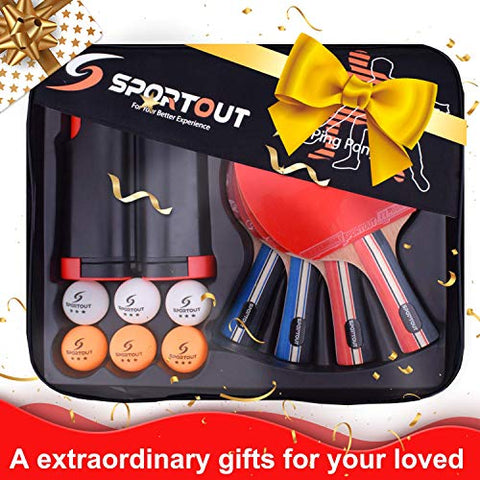 Image of Sportout 4 Player Ping Pong Paddle Set, Table Tennis Paddle Set with Retractable Net, Balls and Portable Case, Perfect for Home Indoor or Outdoor Play