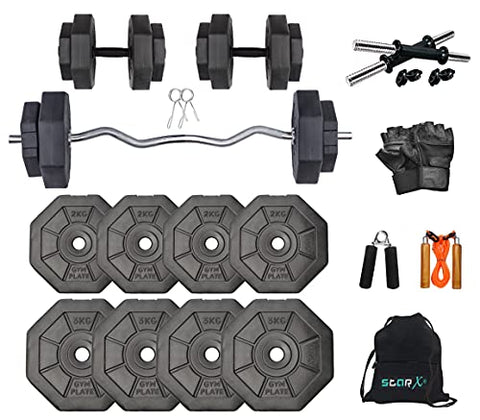 Image of Starx 20Kg Hexa Weight With 3Ft Rod And Accessories Home Gym Combo, PVC, Plastic ,Black