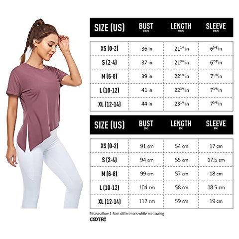 Image of Cootry Side Split Tunic Tops for Women Short Sleeve Loose Yoga Workout Shirt Sport Gym T-Shirts Casual Tie Knot Tees for Spring Summer Brick Red