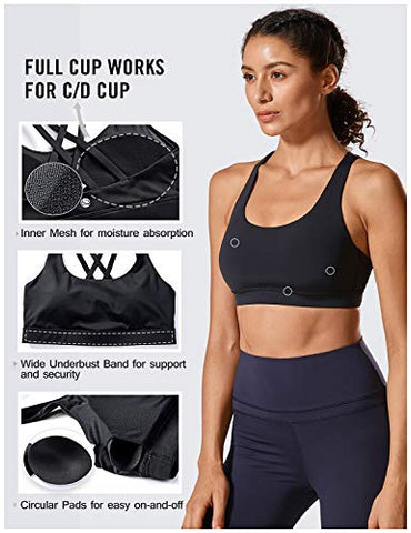 Image of CRZ YOGA Strappy Padded Sports Bra for Women Activewear Medium Support Workout Yoga Bra Tops Black-Logo Medium