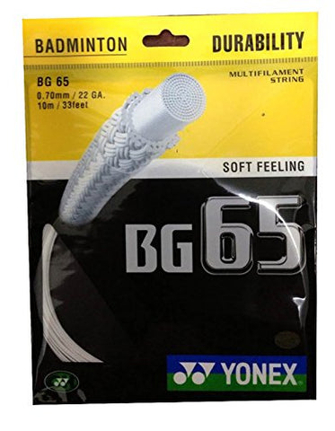 Image of Yonex BG 65 Nylon Badminton String, Senior 0.70mm (White)+Yonex Mavis 350 Green Cap Nylon Shuttlecock (Yellow)