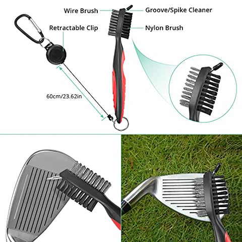 Image of VINTEAM Golf Accessories Gift Set, Golf Towel, Golf Club Brush with Groove Cleaner, Foldable Divot Repair Tool with Ball Marker, Club Groove Cleaner Set and Golf Tee Holder - Golf Club Cleaning Kit