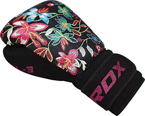 Image of RDX Women Boxing Gloves for Training Muay Thai Flora Skin Ladies Mitts for Sparring, Fighting Kickboxing Good for Punch Bag, Focus Pads and Double End Ball Punching